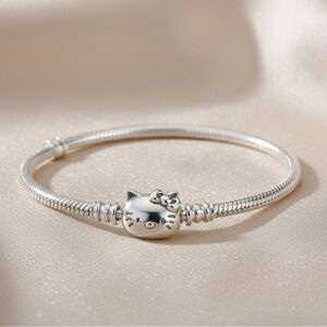 Pandora Style 925 Silver Bracelet - Sterling Silver Hello Kitty Charm Bangle